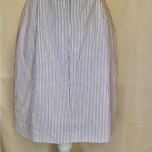 Talbots Navy and White Striped Midi Skirt